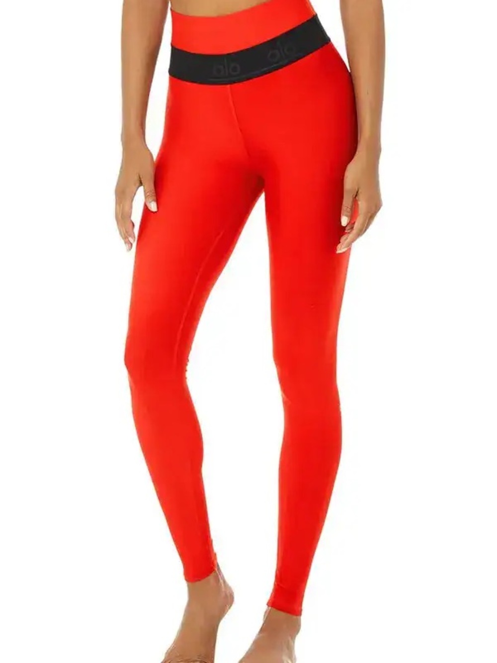 ALO Yoga High-Waist Fitness Red Leggings with Black Waistband